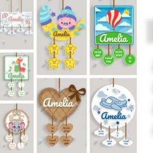 Paquete de lindos letreros con estadísticas de nacimiento del bebé en formato SVG.