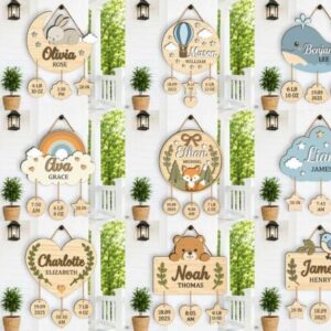 Paquete de archivos SVG letrero personalizado con el signo de nacimiento del bebé