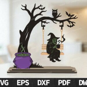 Decoración de Halloween con columpio de bruja